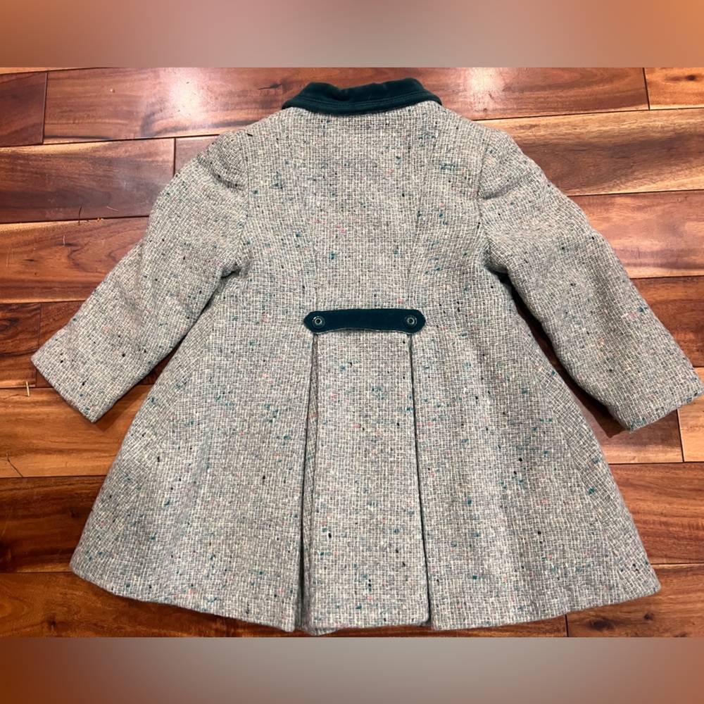 Bambury Original Vintage 50s 60s Wool Tweed Swing Coat Green Velvet Toddler Kids - Picture 12 of 15